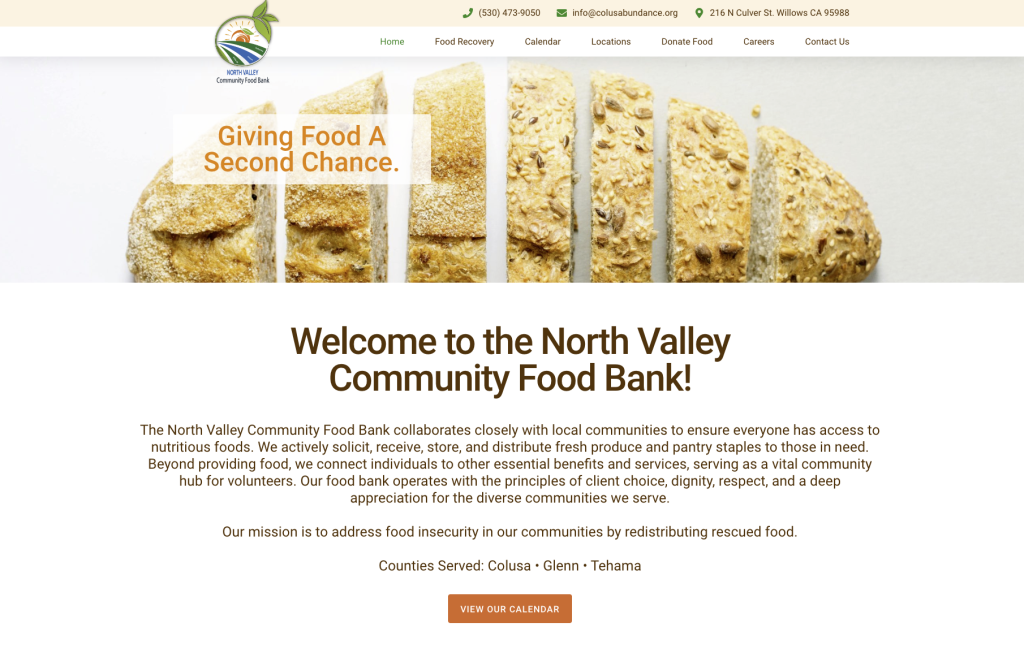 North Valley Community Food Bank website design california