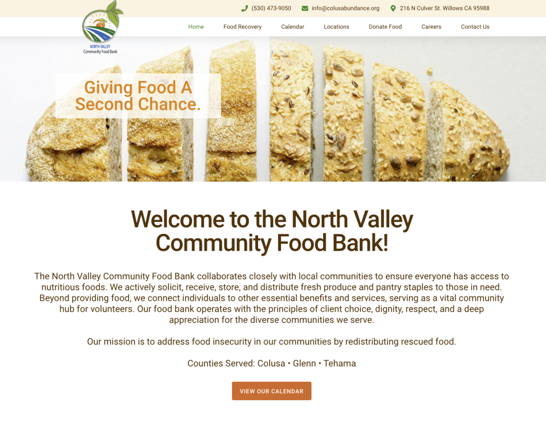 North Valley Community Food Bank website design california